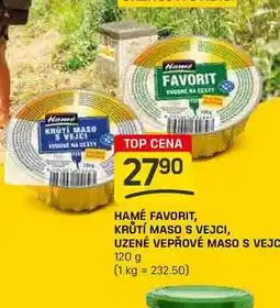 Flop HAMÉ FAVORIT, KRŮTÍ MASO S VEJCI, UZENÉ VEPŘOVÉ MASO S VEJC 120 g nabídka