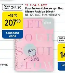 Tesco Poznámkový blok se spirálou Disney Fashion Stitch, B5, 100 listů, čtverečkovaný nabídka