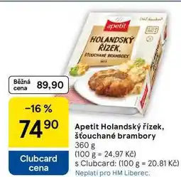 Tesco Apetit Holandský řízek, šťouchané brambory, 360 g nabídka