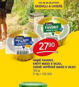 Flop HAMÉ FAVORIT, KRŮTÍ MASO S VEJCI, UZENÉ VEPŘOVÉ MASO S VEJCI 120 g nabídka