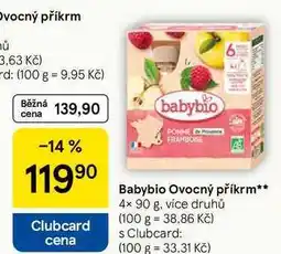 Tesco Babybio Ovocný příkrm, 4× 90 g, více druhů nabídka