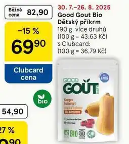 Tesco Good Gout Bio Dětský příkrm, 190 g, více druhů nabídka