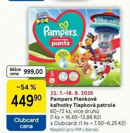 Tesco Pampers Plenkové kalhotky Tlapková patrola, 60-72 ks, více druhů nabídka