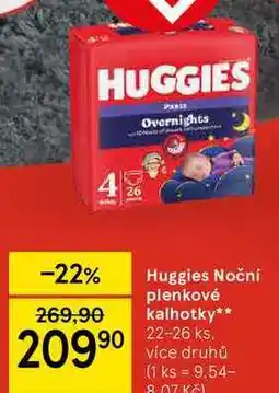 Tesco Huggies Noční plenkové kalhotky, 22-26 ks. více druhů nabídka