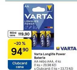 Tesco Varta Longlife Power Baterie AA nebo AAA, 4 ks nabídka