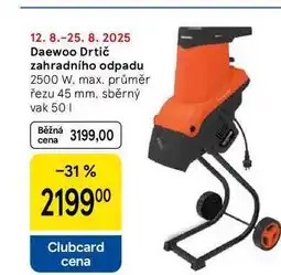 Tesco Daewoo Drtič zahradního odpadu, 2500 W, max. průměr řezu 45 mm, sběrný vak 50 l nabídka