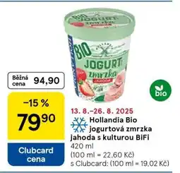 Tesco Hollandia Bio jogurtová zmrzka jahoda s kulturou BiFi nabídka