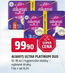 Terno ALWAYS ULTRA PLATINUM DUO 12-16 ks hygienické vložky vybrané druhy nabídka