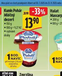 Albert Kunín pohár mléčný dezert nabídka