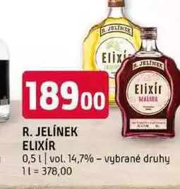 Terno R. JELÍNEK ELIXÍR 0,5l vol. 14,7% vybrané druhy nabídka