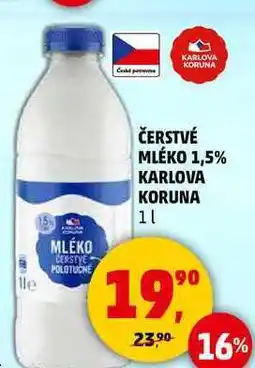 Penny Market ČERSTVÉ MLÉKO 1,5% KARLOVA KORUNA, 1 l nabídka