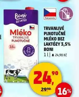 Penny Market TRVANLIVÉ PLNOTUČNÉ MLÉKO BEZ LAKTÓZY 3,5% BONI, 1 l nabídka
