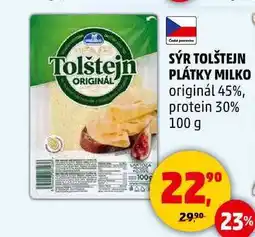 Penny Market SÝR TOLŠTEJN PLÁTKY MILKO originál 45%, protein 30%, 100 g nabídka