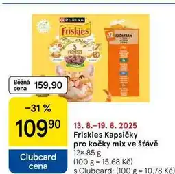 Tesco Friskies Kapsičky pro kočky mix ve šťávě, 12× 85 g nabídka