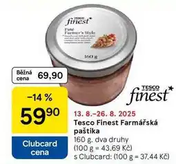 Tesco Tesco Finest Farmářská paštika, 160 g nabídka
