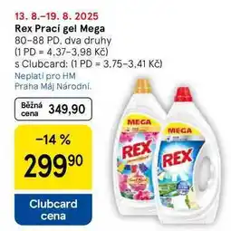 Tesco Rex Prací gel Mega, 80-88 PD, dva druhy nabídka