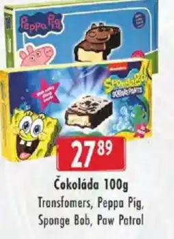 Astur&Qanto Čokoláda Transfomers, Peppa Pig, Sponge Bob, Paw Patrol nabídka