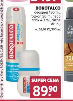 Rossmann Borotalco deosprej, roll-on, stick nabídka