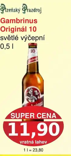 PLUS JIP Gambrinus Originál 10 světlé výčepní nabídka