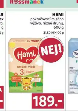 Rossmann Hami pokračovací mléčná výživa nabídka