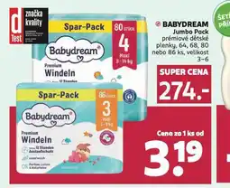 Rossmann Babydream jumbo pack prémiové dětské plenky nabídka