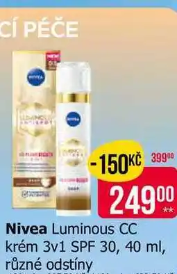 Teta Nivea Luminous CC krém 3v1 SPF 30, 40 ml, různé odstíny nabídka