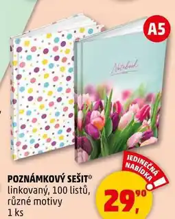 Penny Market POZNÁMKOVÝ SEŠIT linkovaný, 100 listů, různé motivy, 1 ks nabídka