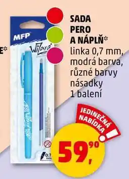Penny Market SADA PERO A NÁPLŇ, linka 0,7 mm, modrá barva, různé barvy násadky, 1 balení nabídka