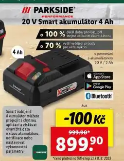 Lidl PARKSIDE PERFORMANCE 20 V Smart akumulátor 4 Ah nabídka
