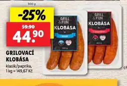 Lidl Grilovací klobása nabídka