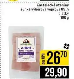 Jip Kostelecké uzeniny šunka výběrová vepřová 85% plátky 100 g nabídka