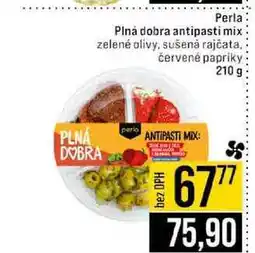 Jip Perla Plná dobra antipasti mix zelené olivy, sušená rajčata. červené papriky 210 g nabídka