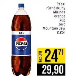 Jip Pepsi různé druhy Mirinda orange 7up zero Mountain Dew 2,25l nabídka