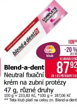 Teta Blend-a-dent Neutral fixační krém na zubní protézy nabídka