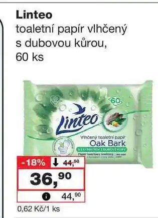 Barvy a laky drogerie Linteo toaletní papír vlhčený s dubovou kůrou, 60 ks nabídka