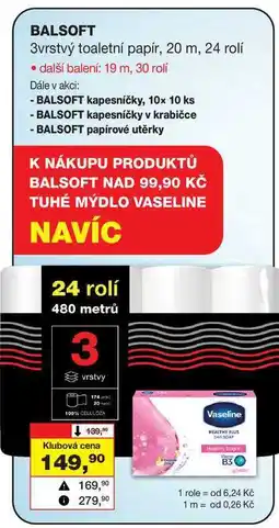 Barvy a laky drogerie BALSOFT 3vrstvý toaletní papír, 20 m, 24 rolí nabídka