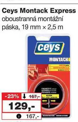 Barvy a laky drogerie Ceys Montack Express oboustranná montážní páska, 19 mm x 2,5 m nabídka