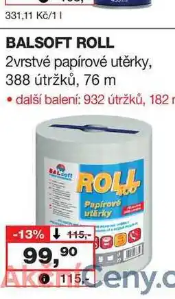 Barvy a laky drogerie BALSOFT ROLL 2vrstvé papírové utěrky, 388 útržků, 76 m nabídka