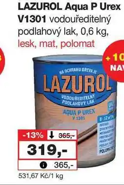 Barvy a laky drogerie LAZUROL Aqua P Urex V1301 vodouředitelný podlahový lak, 0,6 kg nabídka