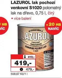 Barvy a laky drogerie HB VÍC LAZUROL lak pochozí venkovní S1020 polomatný lak na dřevo, 0,75 I, čirý nabídka