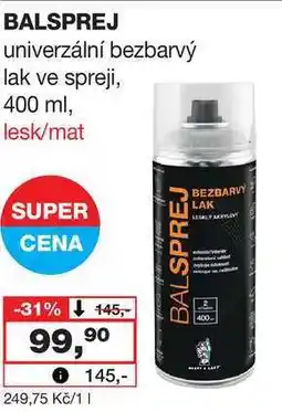 Barvy a laky drogerie BALSPREJ univerzální bezbarvý lak ve spreji, 400 ml, lesk/mat nabídka
