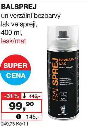 Barvy a laky drogerie BALSPREJ univerzální bezbarvý lak ve spreji, 400 ml, lesk/mat nabídka