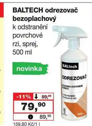 Barvy a laky drogerie BALTECH odrezovač bezoplachový k odstranění povrchové rzi, sprej, 500 ml nabídka