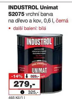 Barvy a laky drogerie INDUSTROL Unimat S2075 vrchní barva na dřevo a kov, 0,6 l, černá nabídka
