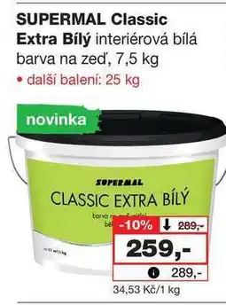 Barvy a laky drogerie SUPERMAL Classic Extra Bílý interiérová bílá barva na zeď, 7,5 kg nabídka