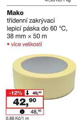 Barvy a laky drogerie Mako třídenní zakrývací lepicí páska do 60 °C, 38 mm x 50 m nabídka