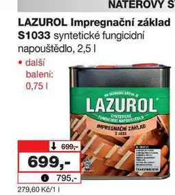 Barvy a laky drogerie LAZUROL Impregnační základ S1033 syntetické fungicidní napouštědlo, 2,5l nabídka