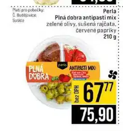 Jip Perla Plná dobra antipasti mix zelené olivy, sušená rajčata, perio červené papriky 210 g nabídka