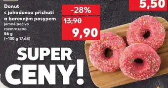 Kaufland Donut s jahodovou příchutí a barevným posypem nabídka