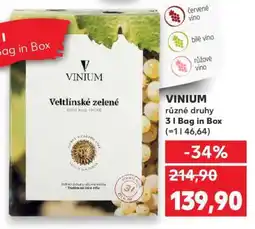 Kaufland VINIUM různé druhy 3 l Bag in Box nabídka